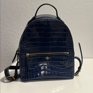 Tory Burch Emerson Backpack - Navy Croc Embossed